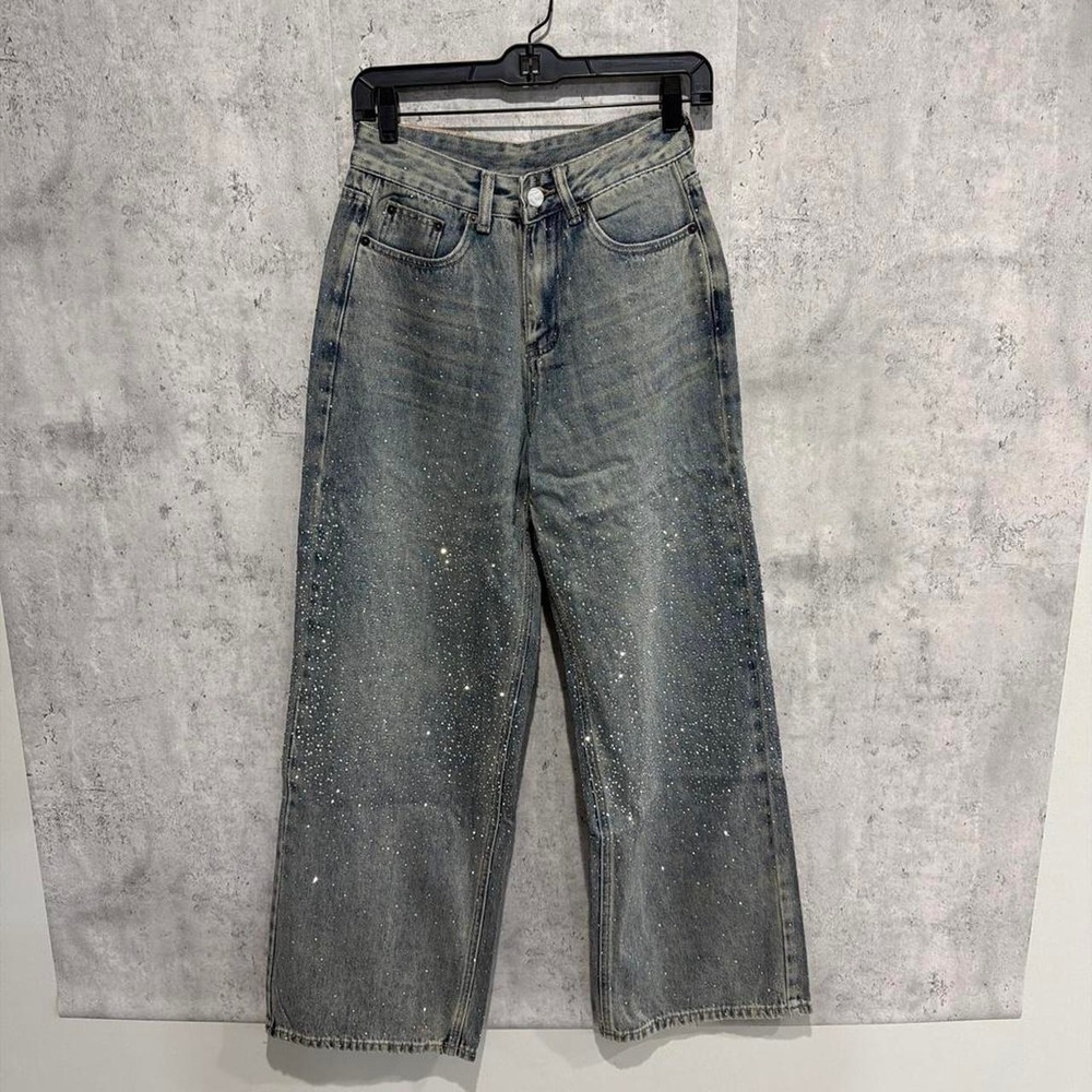 Blue sparkle ACNE STUDIO JEANS WOMEN 30/30  wide leg jeans with a unique design